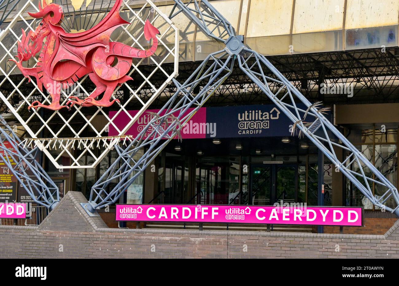 Cardiff, Wales - 1 October 2023: Sign outside the Utilita Arena concert