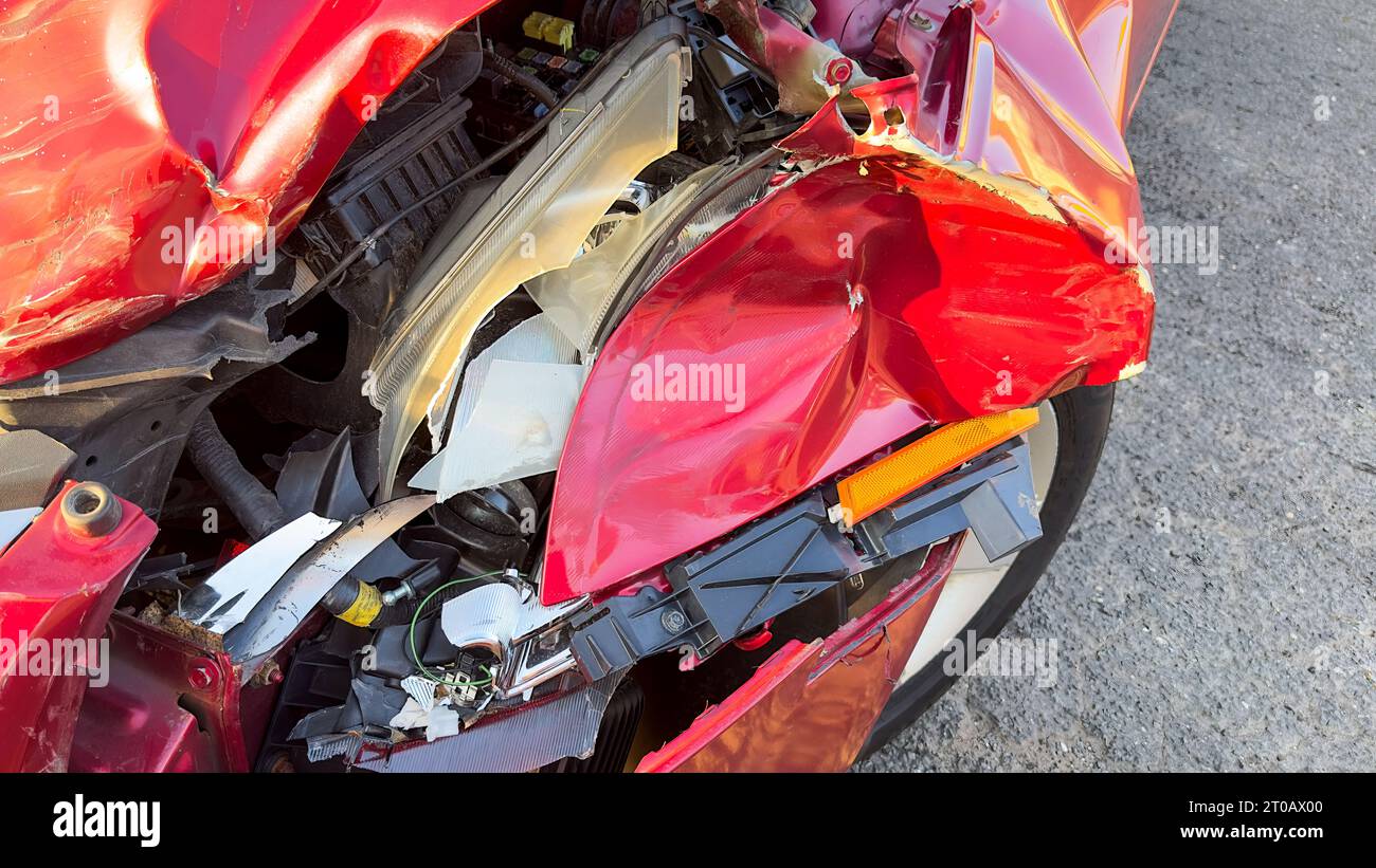 Damaged headlight on car after accident Stock Photo