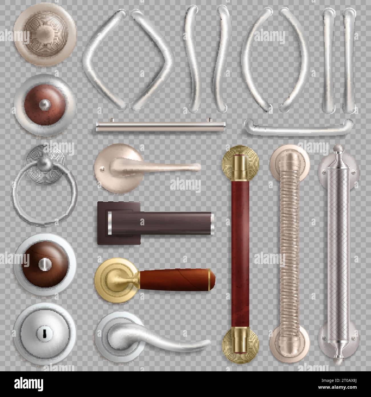 Realistic metal door handles, vector isolated illustration Stock Vector
