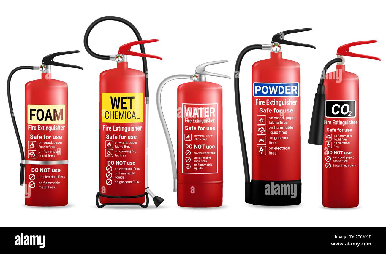 Realistic fire extinguisher set, vector isolated illustration Stock ...