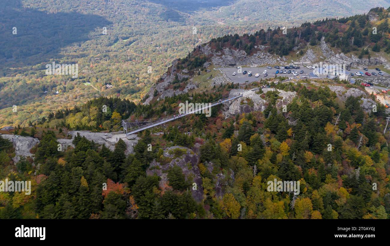 Avery, NC, USA. 4th Oct, 2023. Aerial view of the changing leaves in