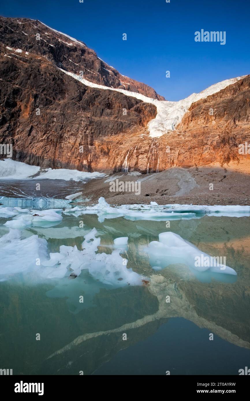 Icebergs and the Angel Glacier, Jasper National Park, Alberta, Canada Stock Photo