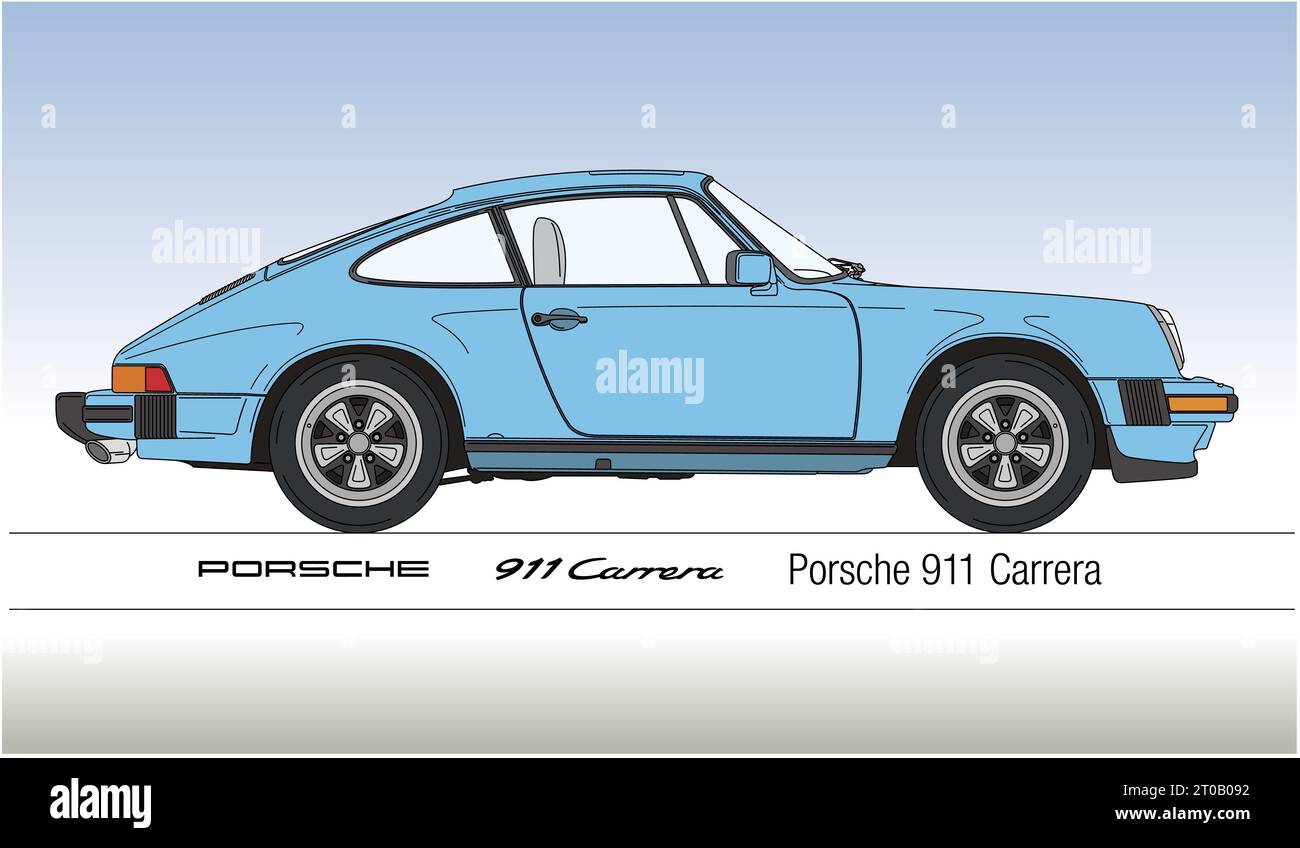 Germany, year 1974, Porsche 911 Carrera, vintage car, illustration coloured Stock Photo