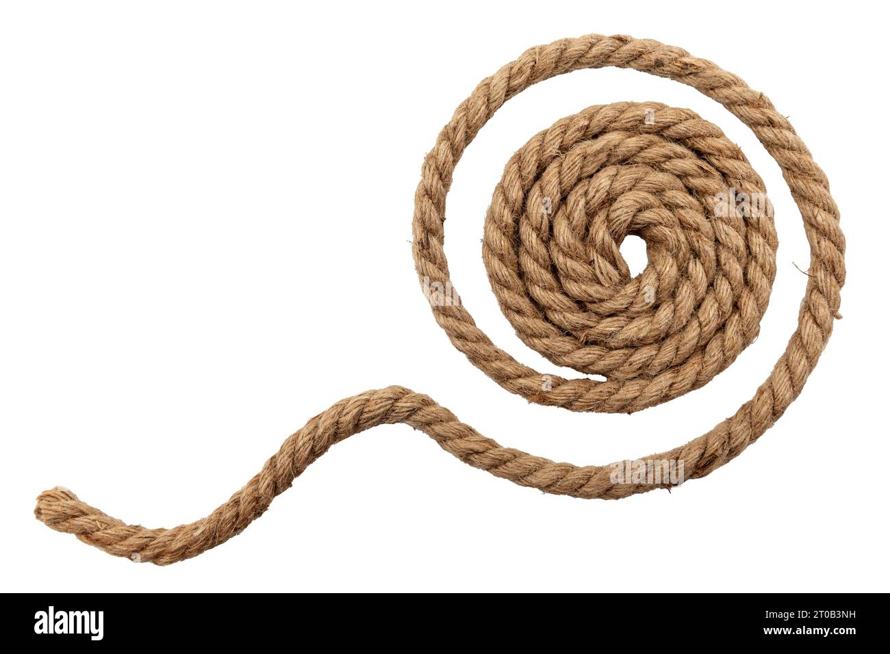 Jute rope with a knot or loop on a white background. Jute Stock Photo