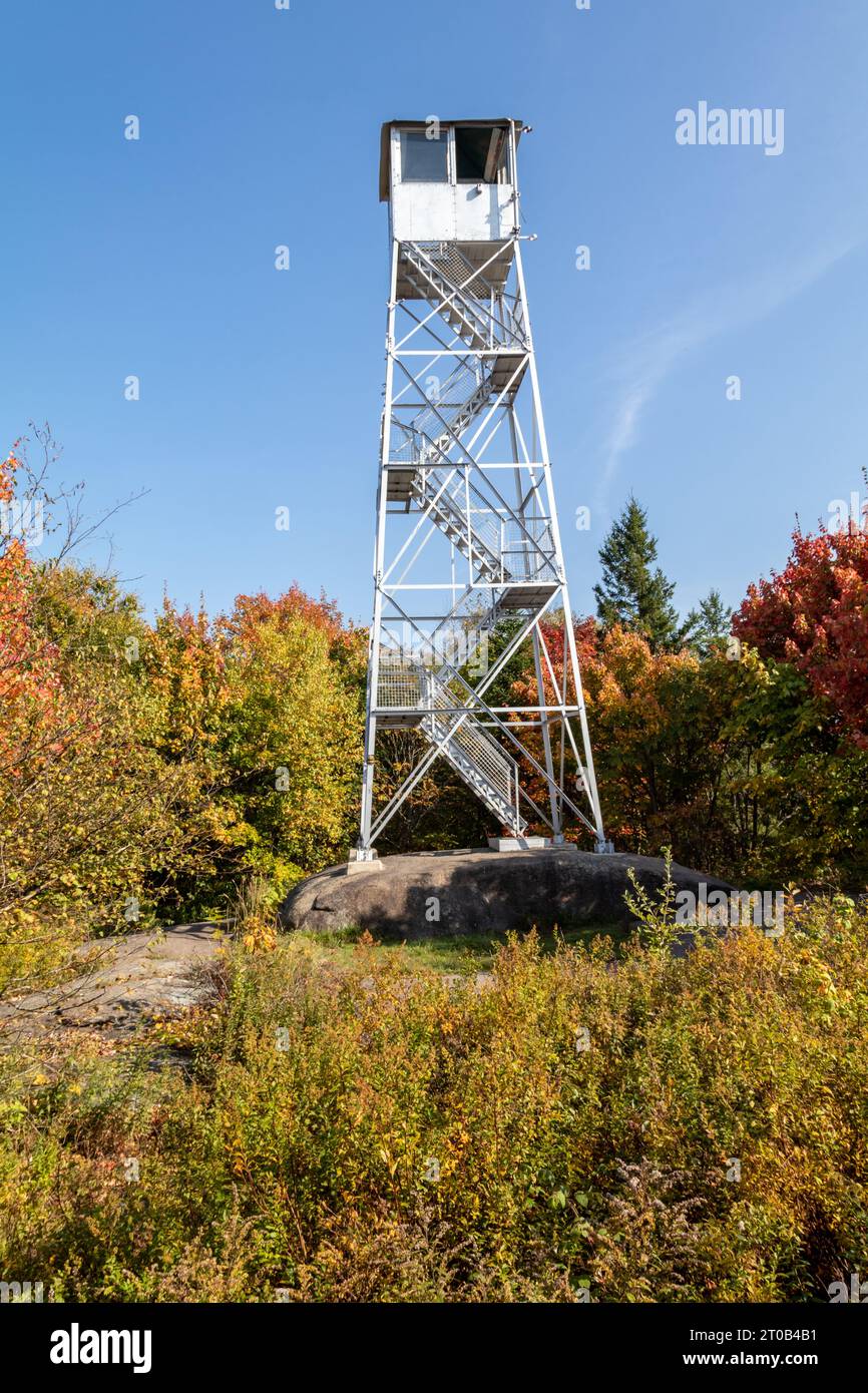 Mt Arab fire tower in Adirondacks surrounded by fall foliage Stock
