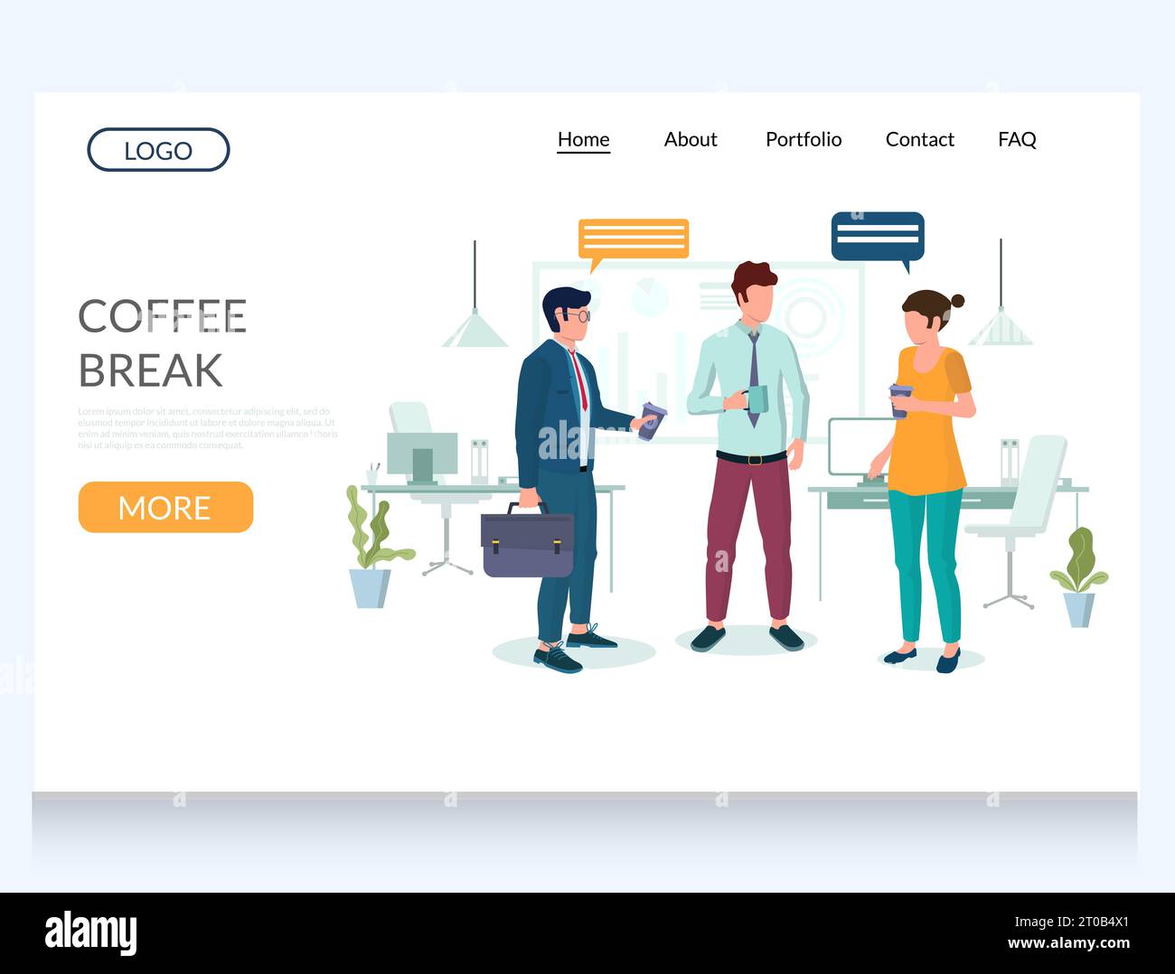 Coffee break vector website landing page design template Stock Vector