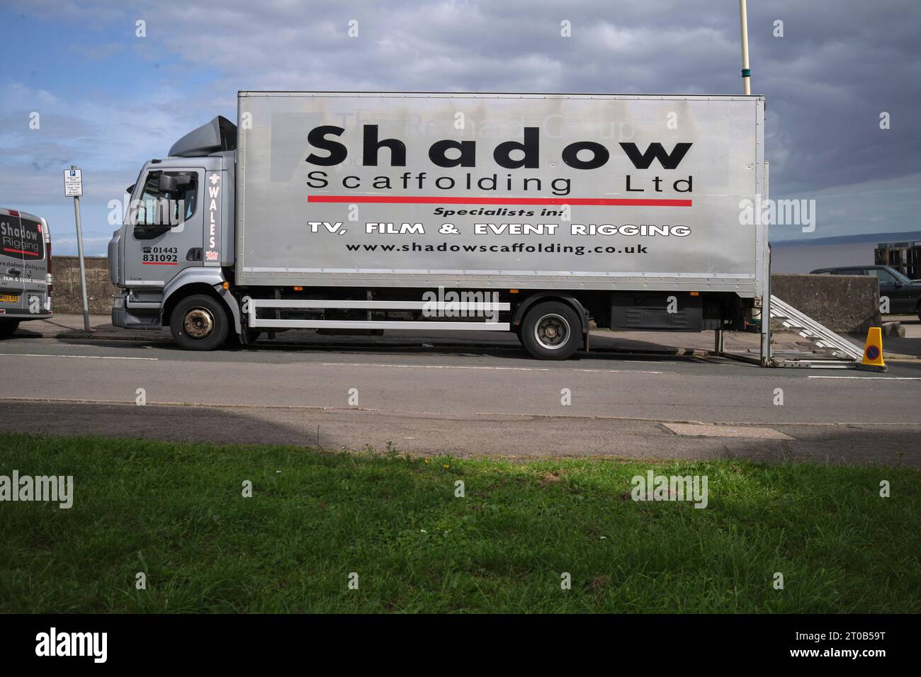 Film Crew Vehicle on The Esplanade Penarth South Wales UK Stock Photo