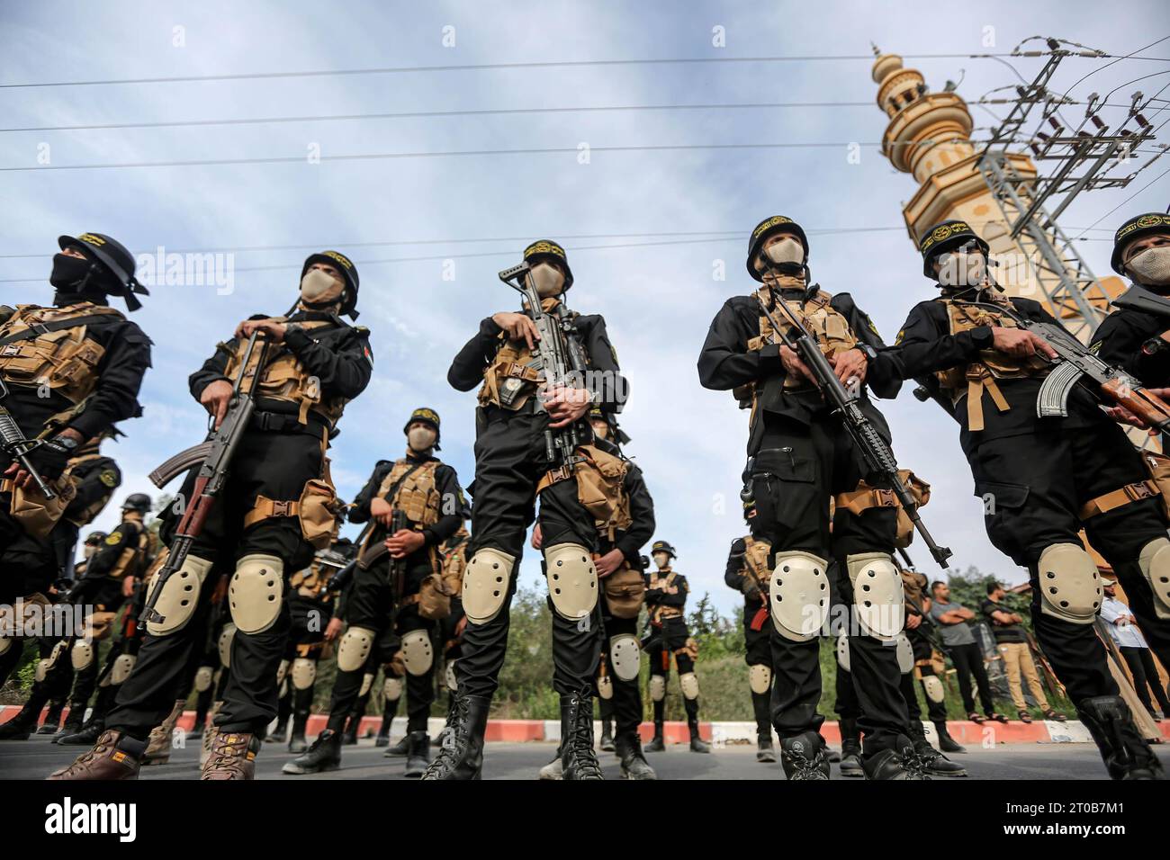 Gaza, Palestine. 4th Oct, 2023. Members of the Al-Quds Brigades, the military wing of the Islamic Jihad movement, participate in an anti-Israel military parade on the occasion of the 36th anniversary of the founding of the movement in Gaza City. (Credit Image: © Yousef Masoud/SOPA Images via ZUMA Press Wire) EDITORIAL USAGE ONLY! Not for Commercial USAGE! Stock Photo