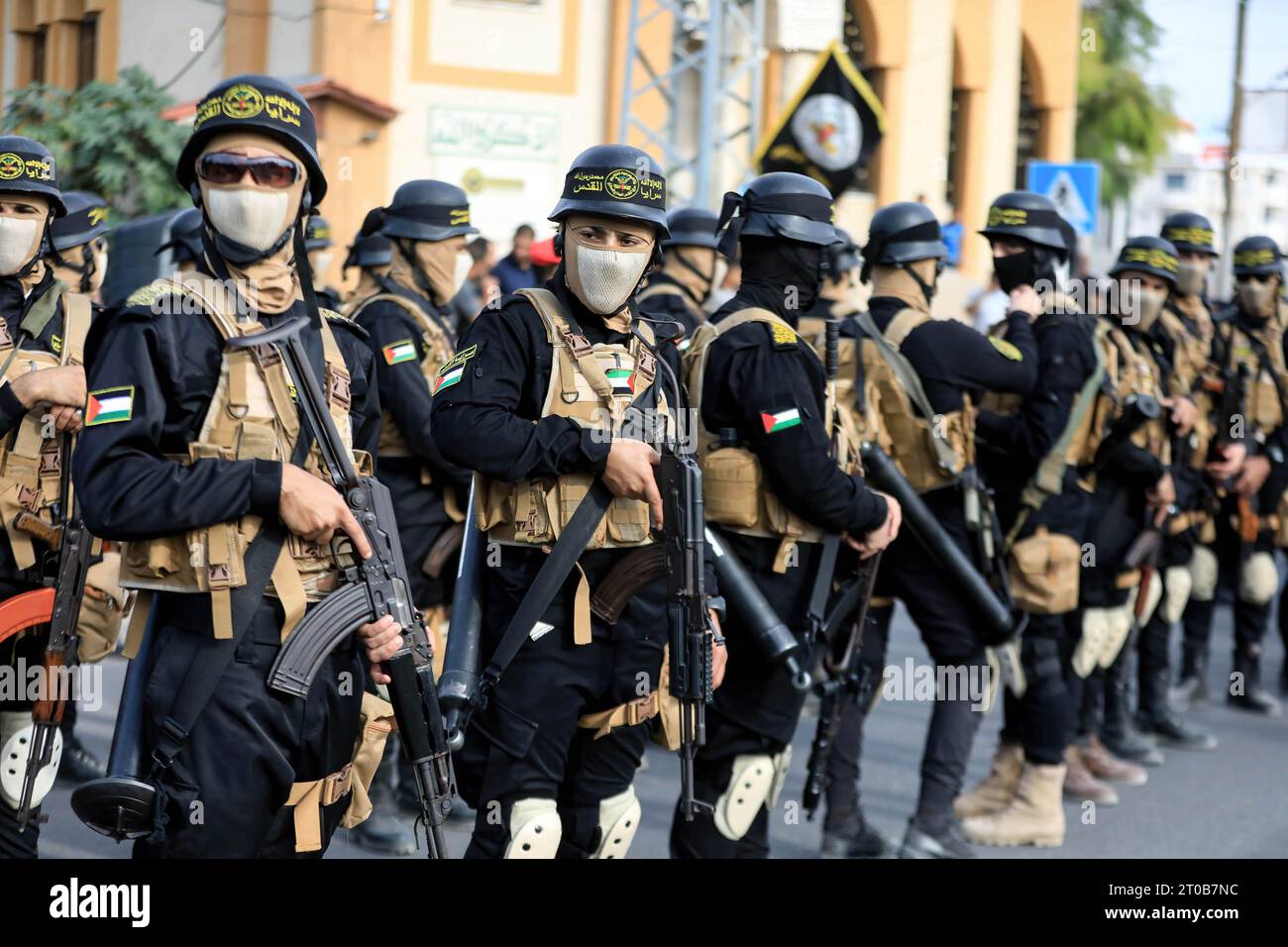 Gaza, Palestine. 4th Oct, 2023. Members of the Al-Quds Brigades, the military wing of the Islamic Jihad movement, participate in an anti-Israel military parade on the occasion of the 36th anniversary of the founding of the movement in Gaza City. (Credit Image: © Yousef Masoud/SOPA Images via ZUMA Press Wire) EDITORIAL USAGE ONLY! Not for Commercial USAGE! Stock Photo