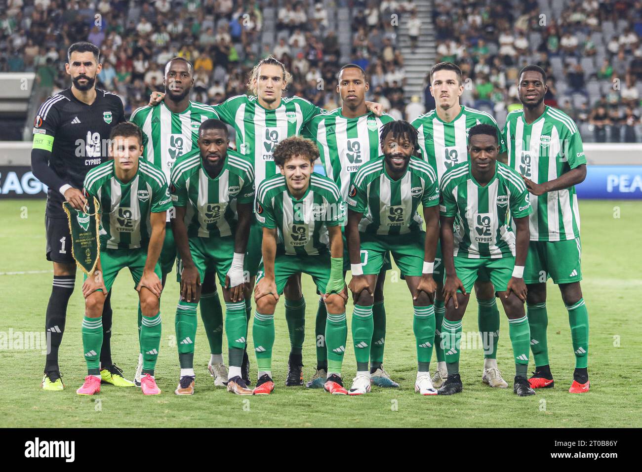 Limassol, Cyprus. 05th Oct, 2023. Aris Limassol is posing for a team photo, Limassol, CYPRUS, on Oct. 5, 2023. Aris Limassol and Rangers FC play during the UEFA Europa League Group C second game, at Alphamega Stadium. This is the second ever game of Aris in any UEFA competition and the very first at home. Credit: Sipa USA/Alamy Live News Stock Photo