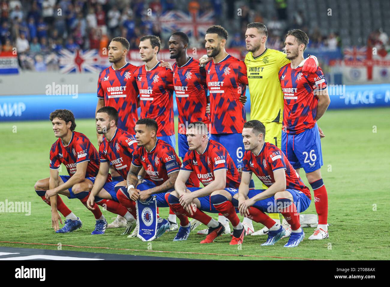 Limassol, Cyprus. 05th Oct, 2023. Rangers FC is posing for a team photo, Limassol, CYPRUS, on Oct. 5, 2023. Aris Limassol and Rangers FC play during the UEFA Europa League Group C second game, at Alphamega Stadium. This is the second ever game of Aris in any UEFA competition and the very first at home. Credit: Sipa USA/Alamy Live News Stock Photo