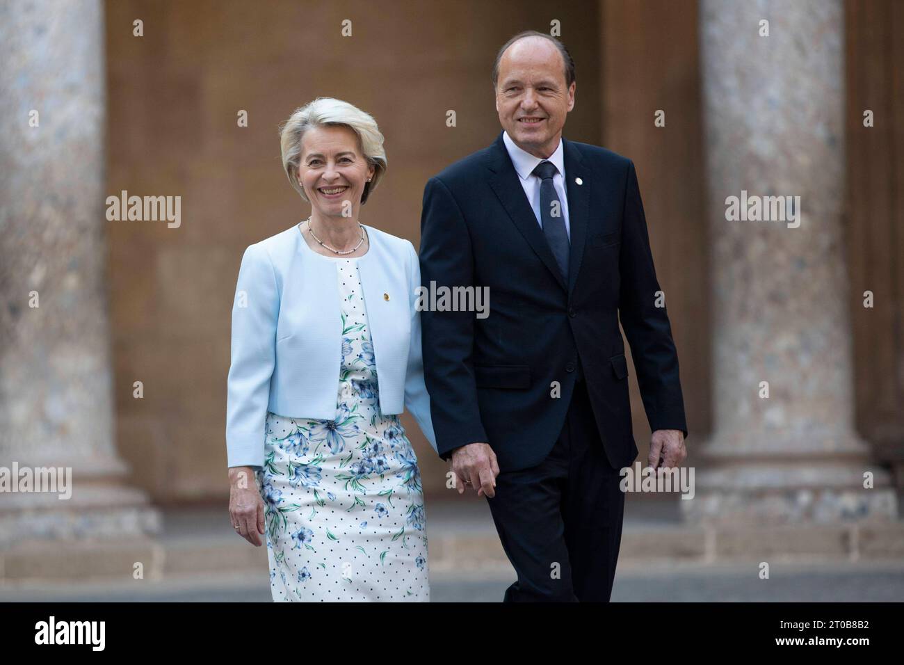 Arrival of political leaders at the gala reception held at the Alhambra during the European Summit in Granada, Spain, October 5, 2023. Ursula Von Der Leyen and Heiko Echter LLegada de los lideres politicos a la recepcion de gala celebrada en la Alhambra durante la Cumbre de Europa en Granada, España, 05 de Octubre de 2023 900/Cordon Press Credit: CORDON PRESS/Alamy Live News Stock Photo