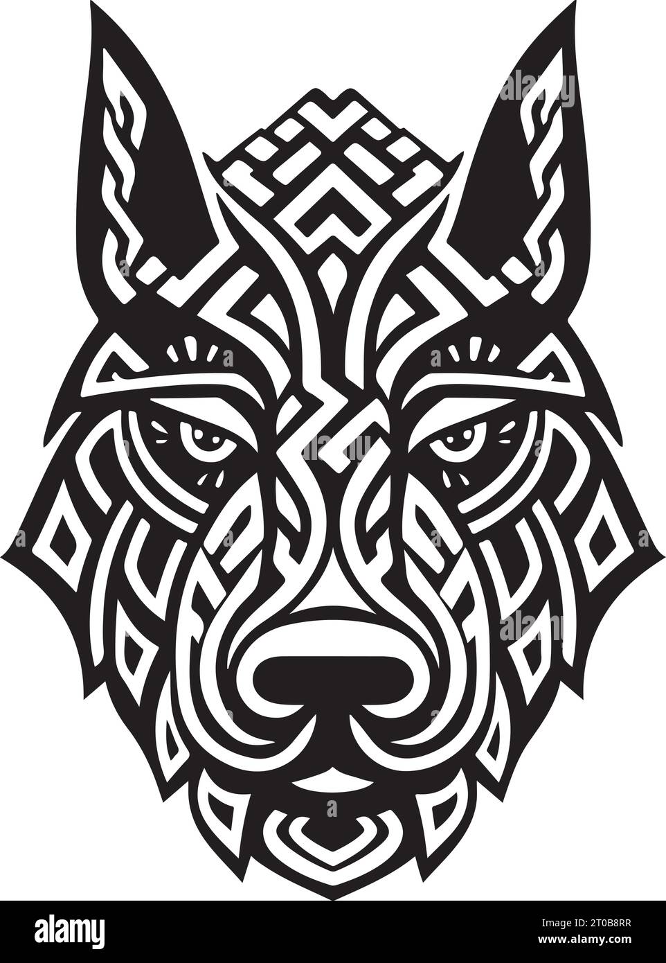 Vector ornamental ancient wolf, dog head illustration. Abstract