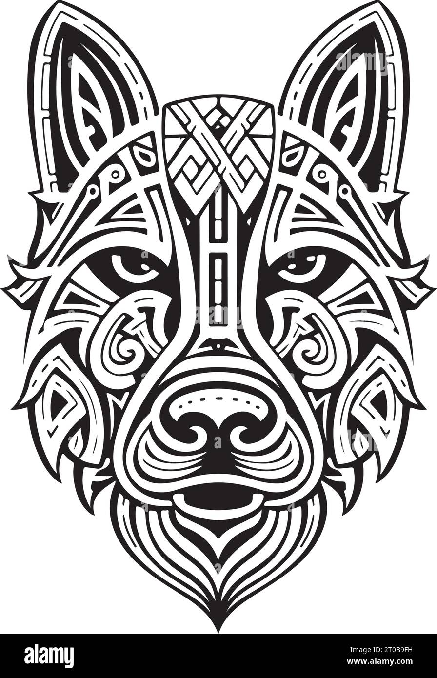 Vector ornamental ancient wolf, dog head illustration. Abstract