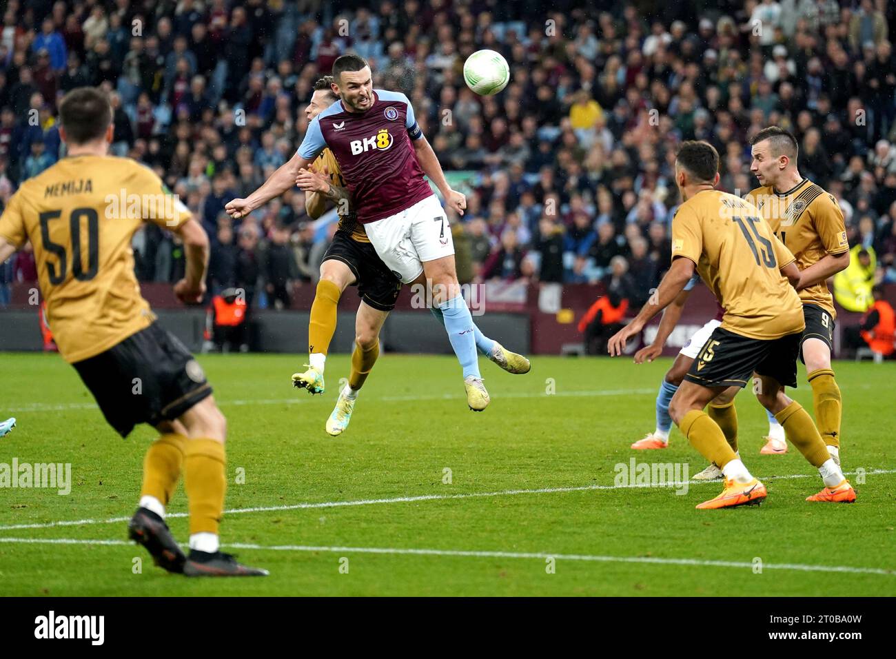 Aston Villa's John McGinn scores their side's first goal of the game during the UEFA Europa Conference League Group E match at Villa Park, Birmingham. Picture date: Thursday October 5, 2023. Stock Photo