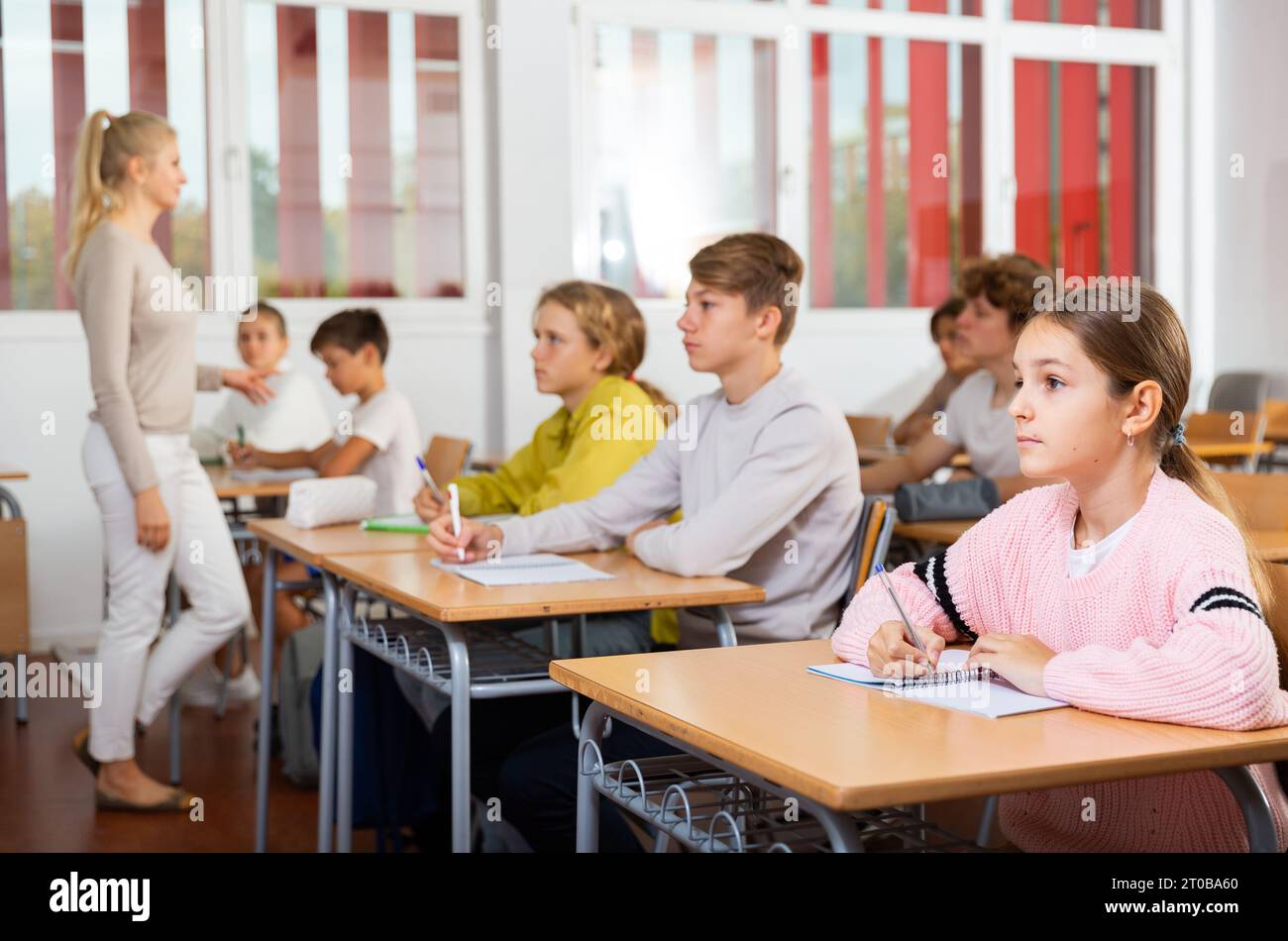 Portrait of schoolgirl at lesson in school Stock Photo - Alamy
