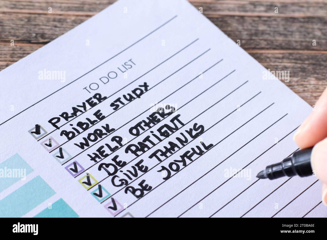 Hand writing Christian to-do list in notebook. Biblical concepts of ...