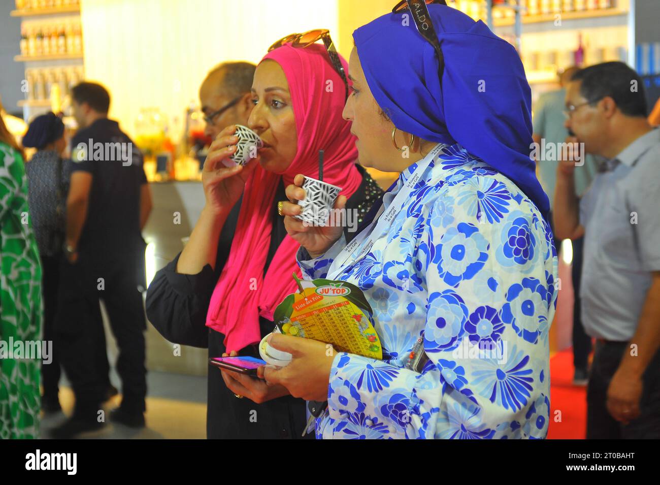 Tunis, Tunisia. 5th Oct, 2023. A woman tastes coffee at the