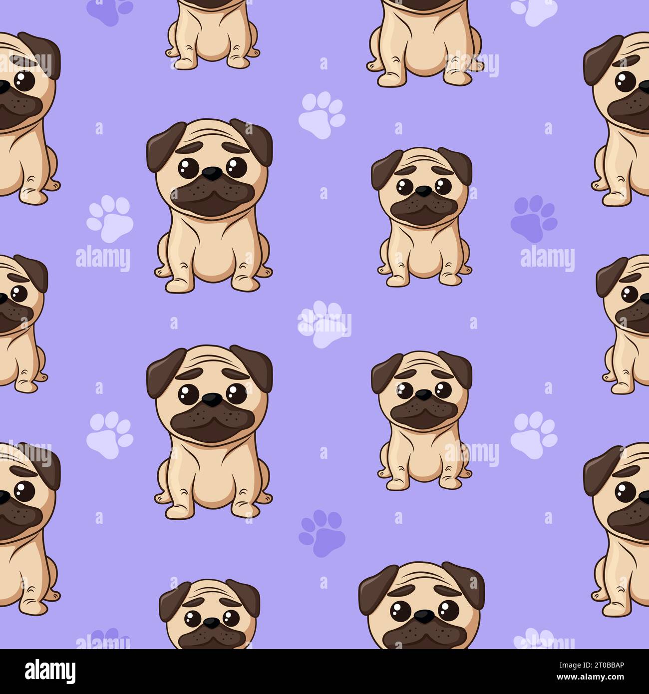 Vector cartoon seamless pattern with pug and paws Stock Vector Image ...
