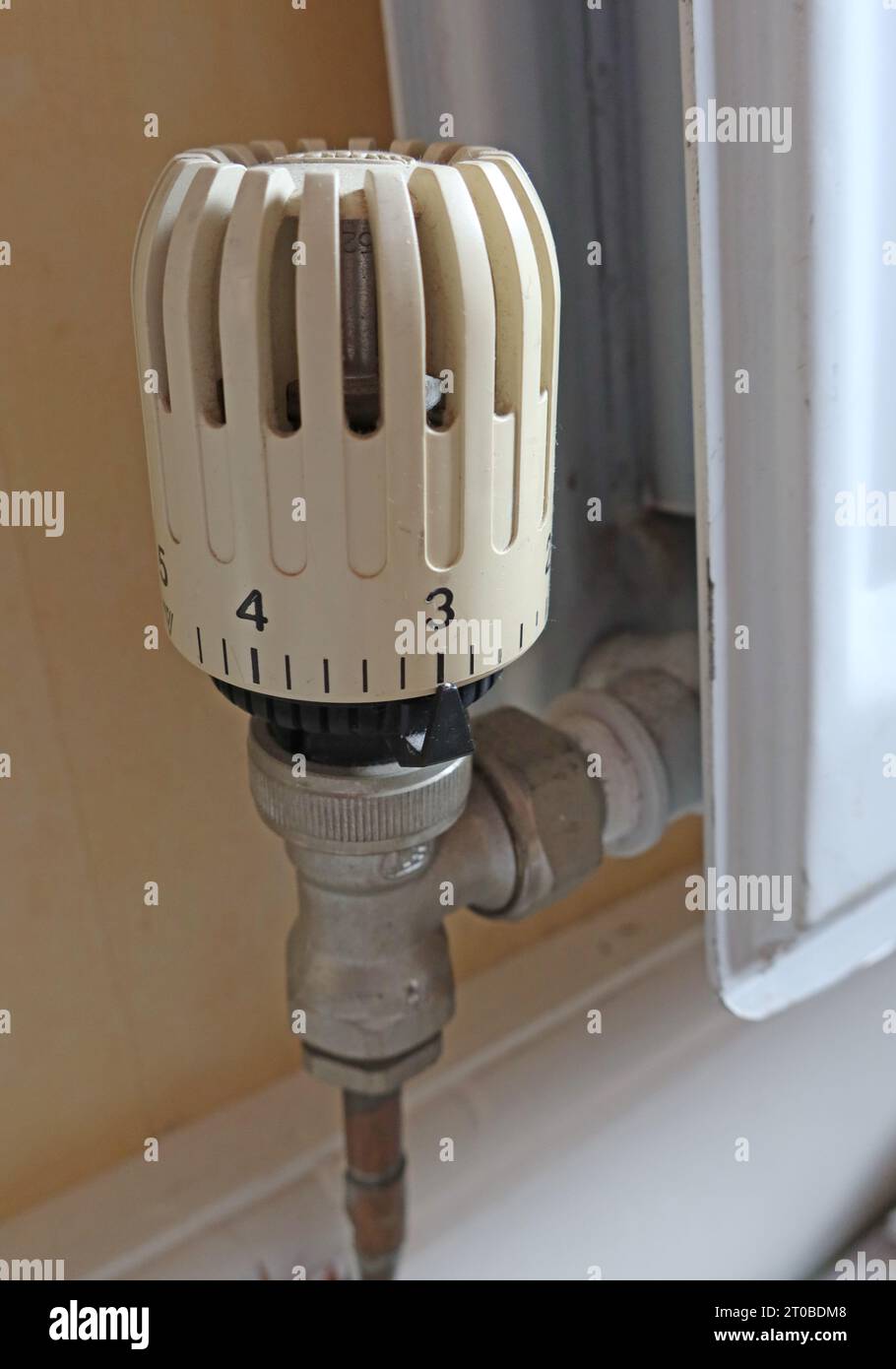 Wet domestic system gas central heating radiator valve, Cheshire, England, UK Stock Photo