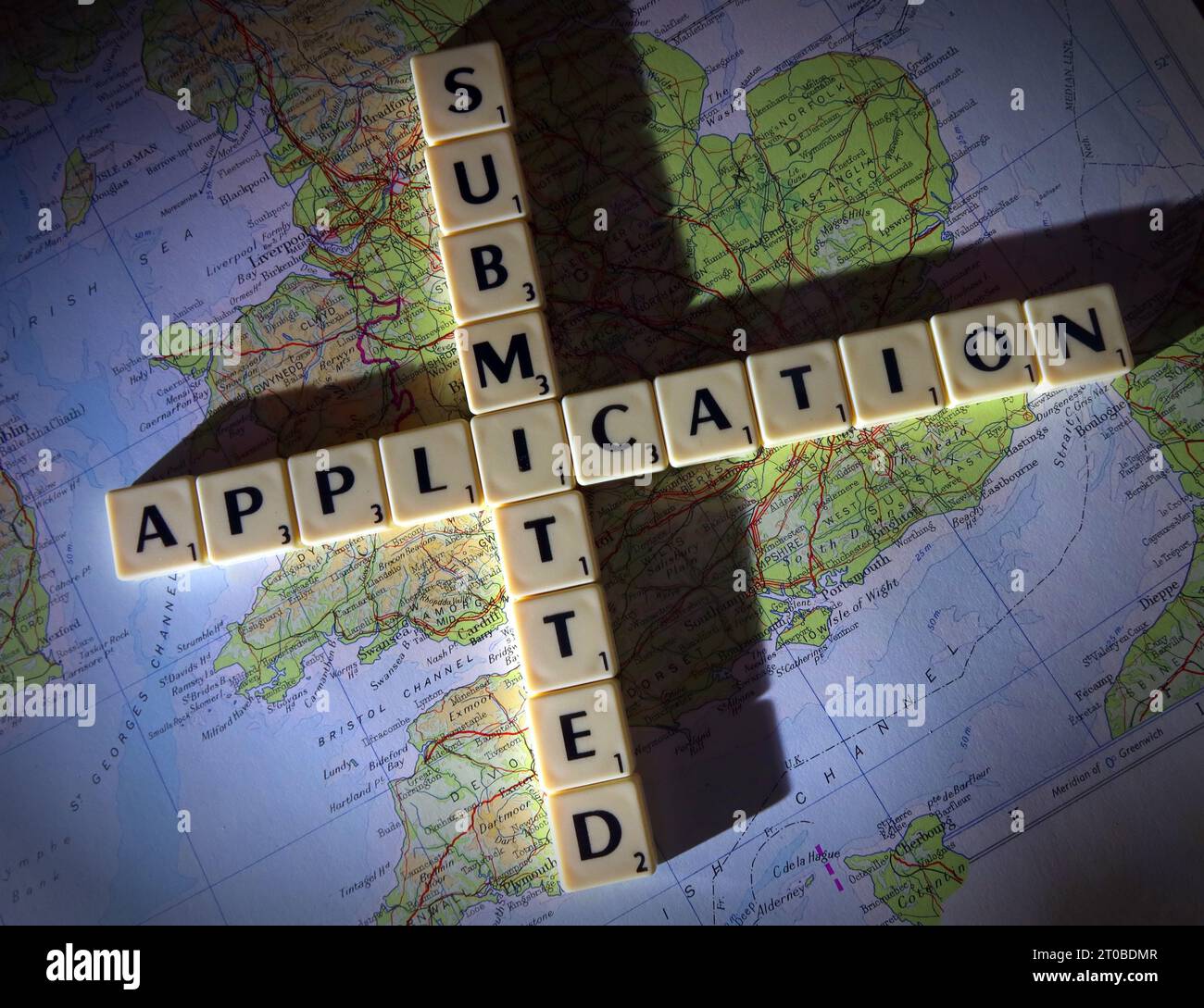 Planning Application submitted in Scrabble letters - local plans and councils Stock Photo