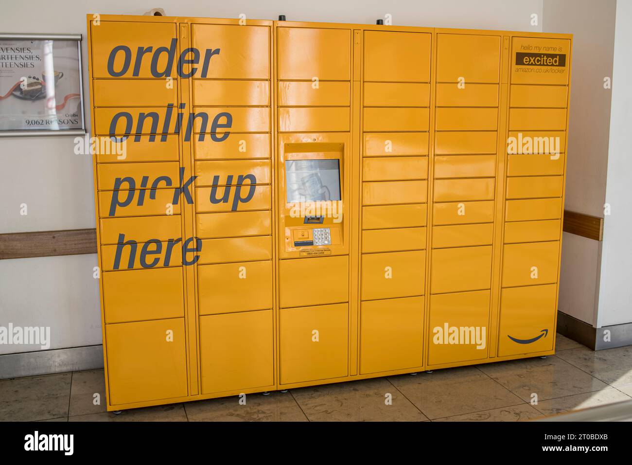 Bristol, England UK February 14 2023 Amazon yellow online order pick