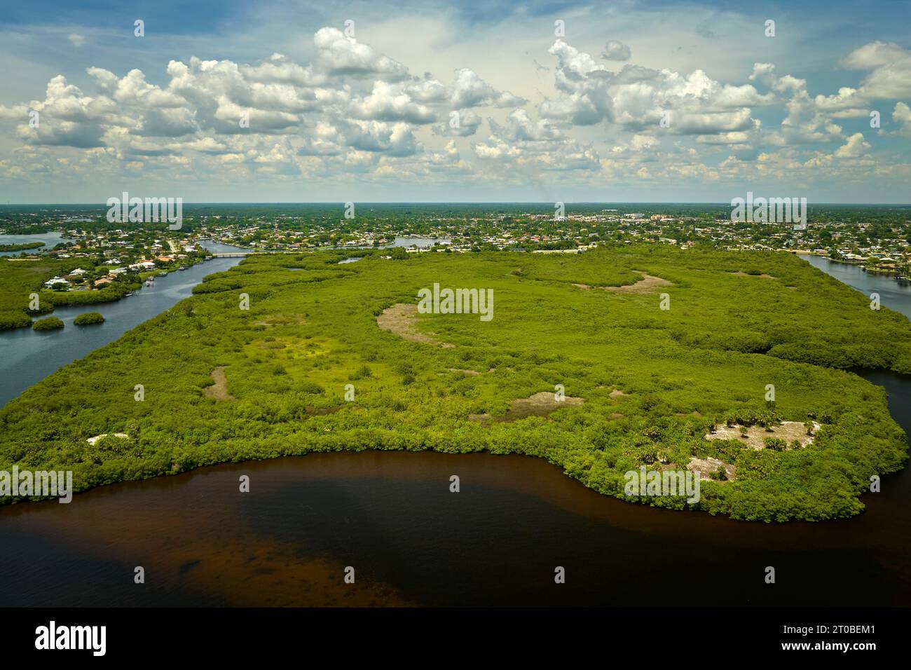 Aerial view of rural private houses in remote suburbs located near ...
