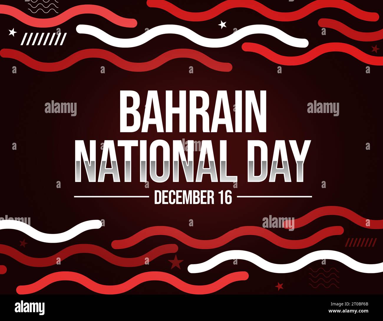 December 16 is observed as Bahrain National Day, background design with red shapes and typography in the center Stock Photo