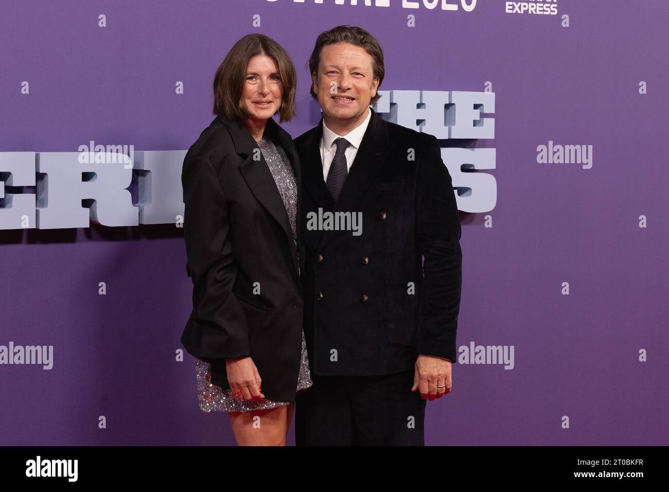 London, UK. 05 October, 2023.  Jools Oliver and Jamie Oliver attend THE BIKERIDERS - 67th BFI London Film Festival Red Carpet Arrivals at the Southbank Centre, Royal Festival Hall in London.  Credit: S.A.M./Alamy Live News Stock Photo
