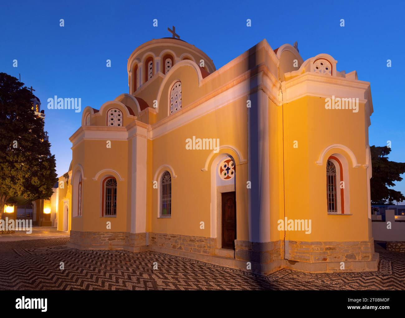 Greek Orthodox Church of the Annunciation at sunset. Symi Island. Greece. Stock Photo