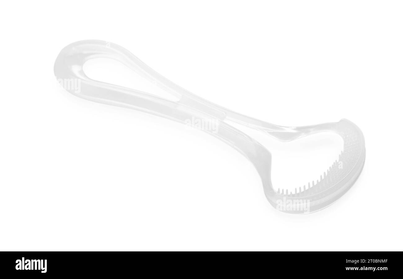 One plastic tongue cleaner isolated on white. Dental care Stock Photo