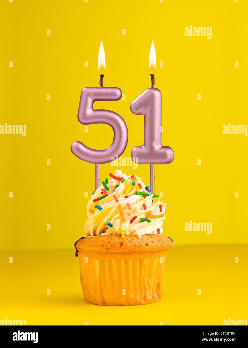Birthday candle number 51 - Invitation card with yellow background