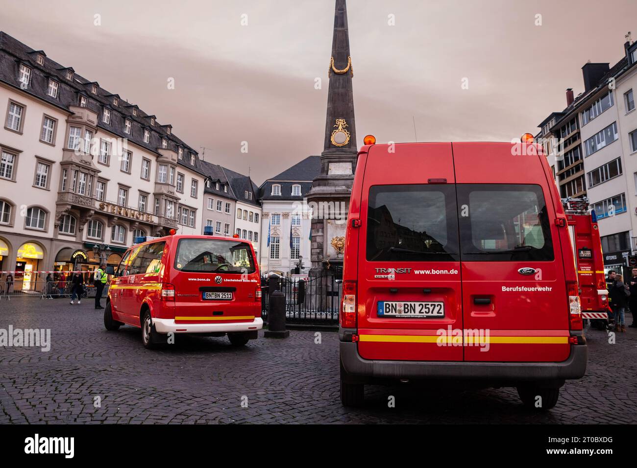 Picture of an emergency vehicle of Feuerwehr, the german firefighters, in Bonn, Germany. Stock Photo