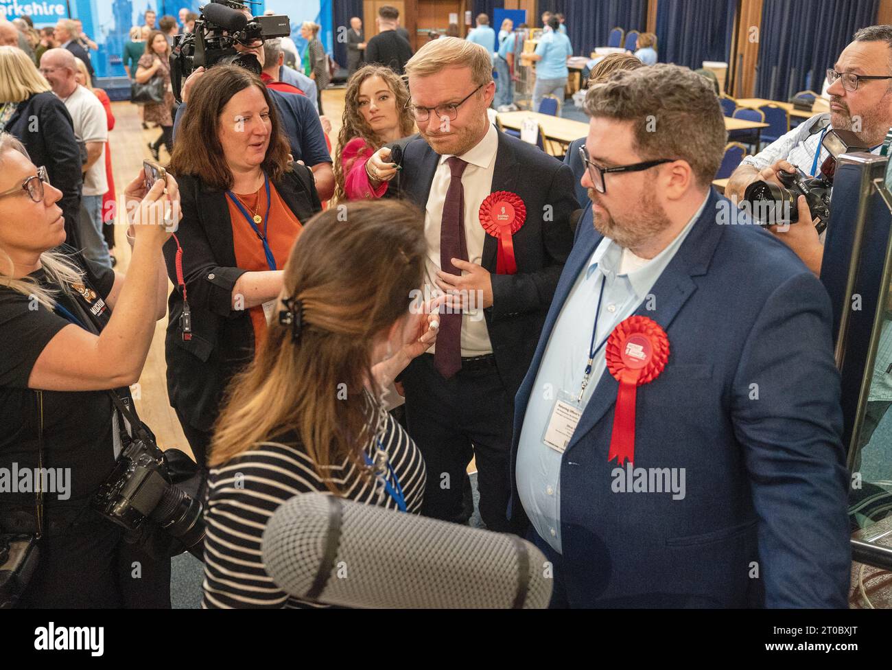 Labour's Michael Shanks wins the Rutherglen and Hamilton West by-election, at South Lanarkshire Council Headquarters in Hamilton. Picture date: Friday October 6, 2023. Stock Photo
