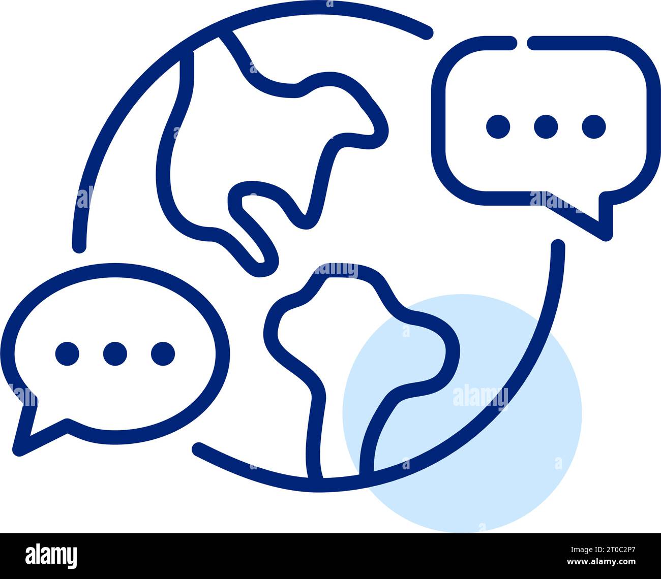 Global communication. Earth globe and chat speech bubbles. Pixel perfect icon Stock Vector
