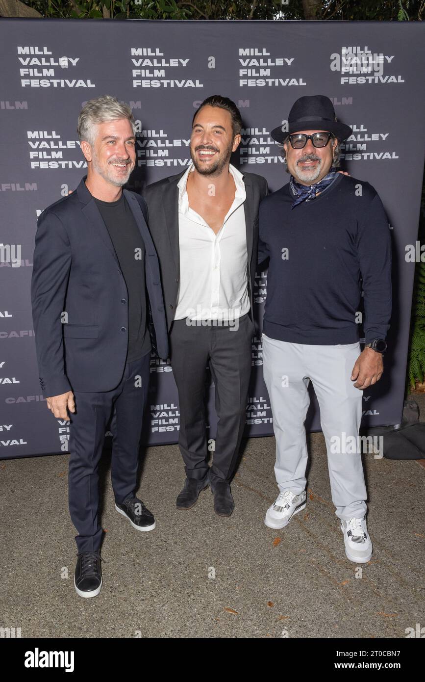 Mill Valley, USA. 05th Oct, 2023. Peter Simonite, Jack Huston, Jai Stefan arrive at the opening night premiere of 'Day of the Fight' of 2023 Mill Valley Film Festival at The Outdoor Art Club on October 05, 2023 in Mill Valley, California. Photo: Picture Happy Photos/imageSPACE for MVFF Credit: Imagespace/Alamy Live News Stock Photo