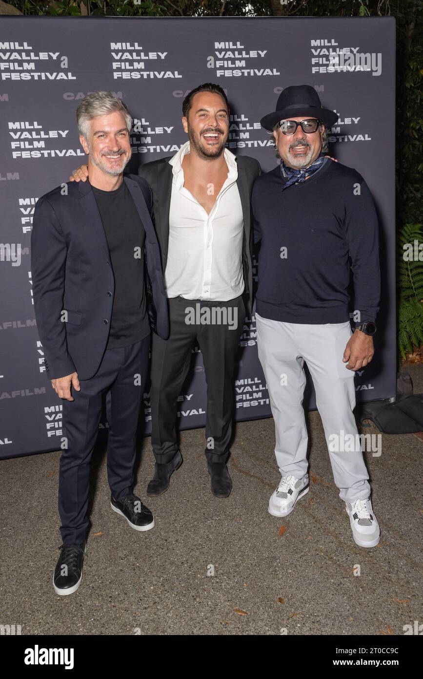 Mill Valley, USA. 05th Oct, 2023. Peter Simonite, Jack Huston, Jai Stefan arrive at the opening night premiere of 'Day of the Fight' of 2023 Mill Valley Film Festival at The Outdoor Art Club on October 05, 2023 in Mill Valley, California. Photo: Picture Happy Photos/imageSPACE for MVFF/Sipa USA Credit: Sipa USA/Alamy Live News Stock Photo