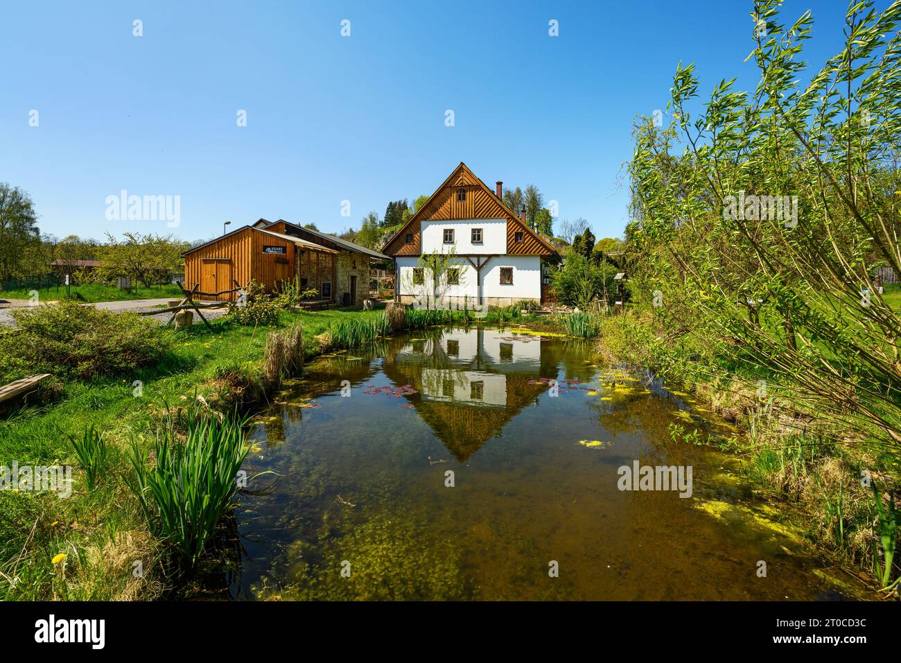 Abel's mill - a wooden historical building in the village of Dolanky, near Turnov in Bohemian Paradise. Stock Photo