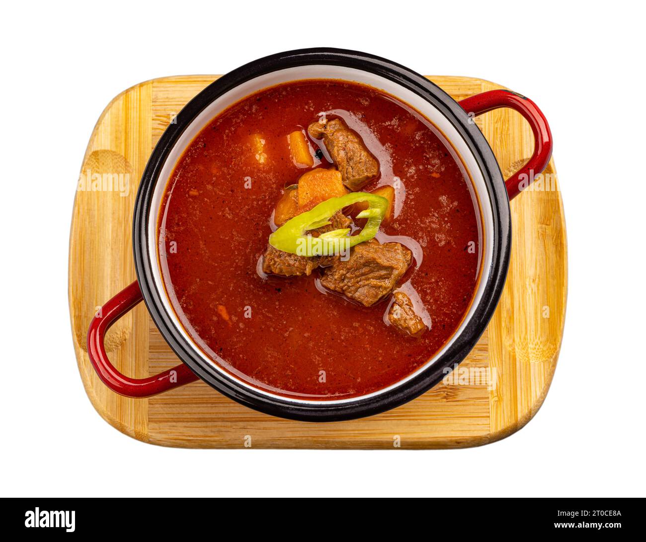 Traditional Hungarian goulash soup with stew and paprika. Stock Photo
