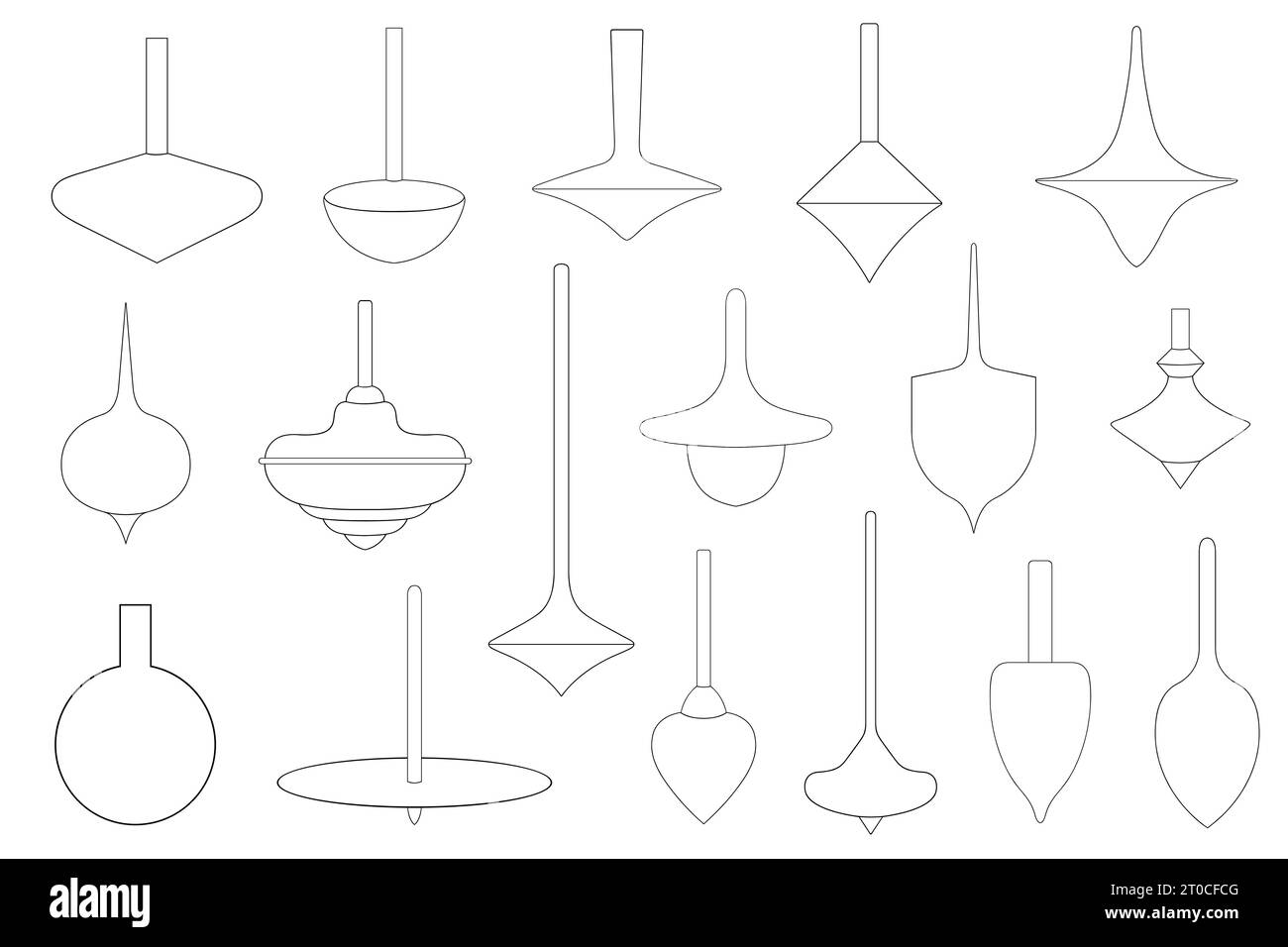 Illustration of different spinning tops isolated on white Stock Photo