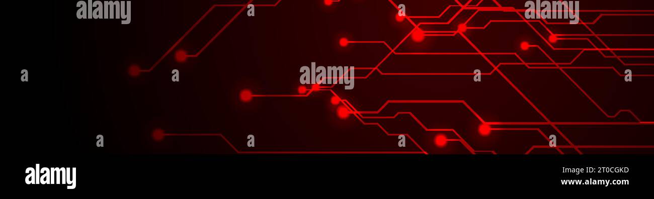 Abstract neon red tech circuit board lines sci-fi banner design ...