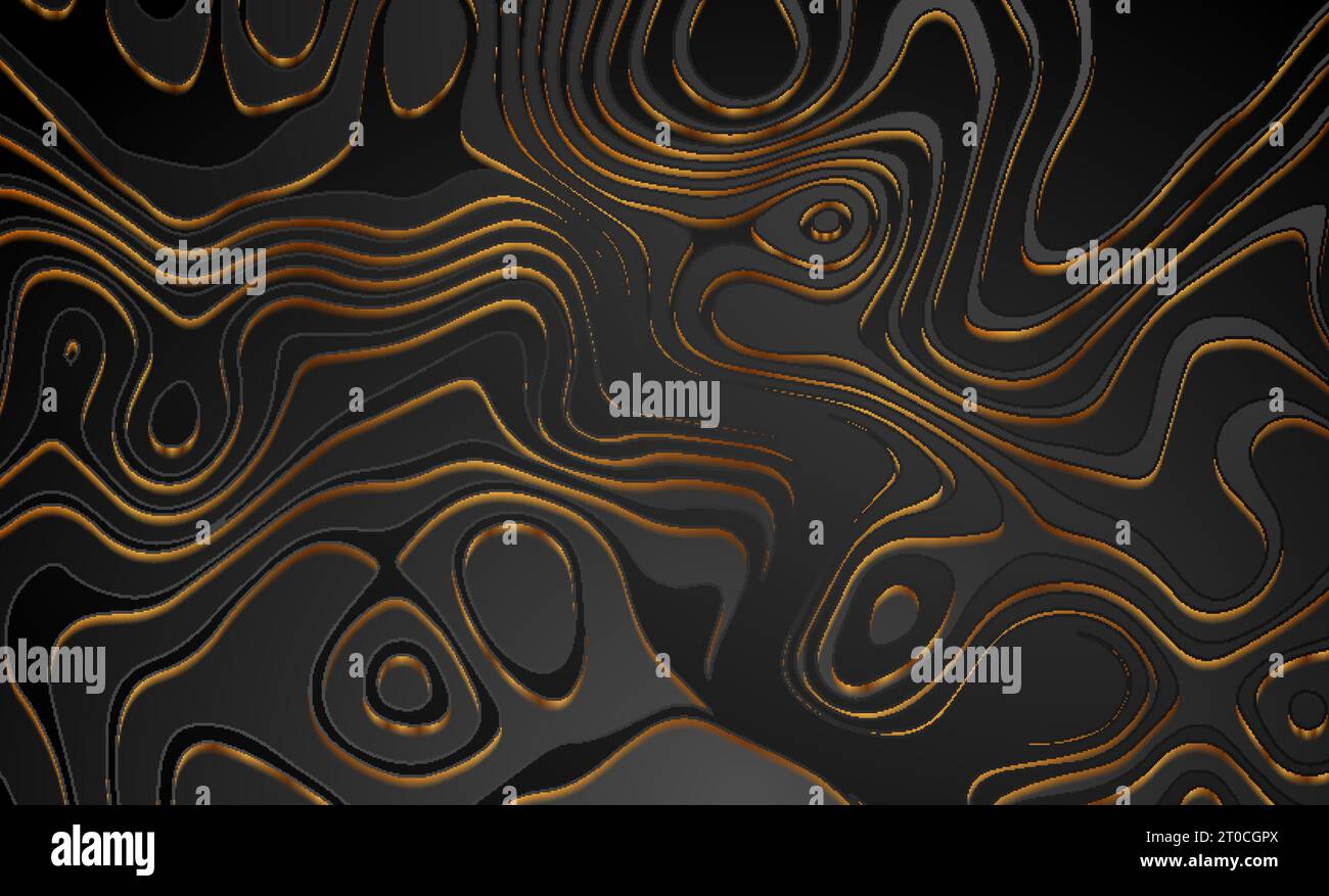 Black and golden curved waves abstract luxury background. Vector dark geometric design Stock Vector