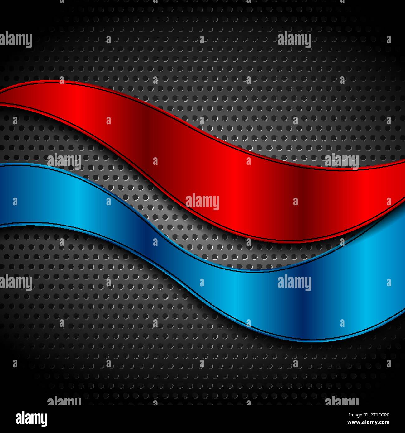 Abstract glossy waves on dark perforated metallic texture. Vector geometric background Stock Vector