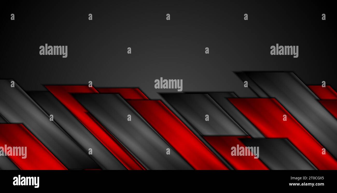 Red and black glossy stripes abstract tech background. Geometry vector design Stock Vector
