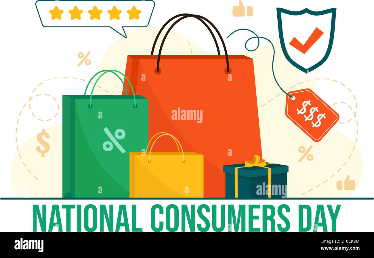 National Consumer Day Vector Illustration with Shopping Cart and Paper ...