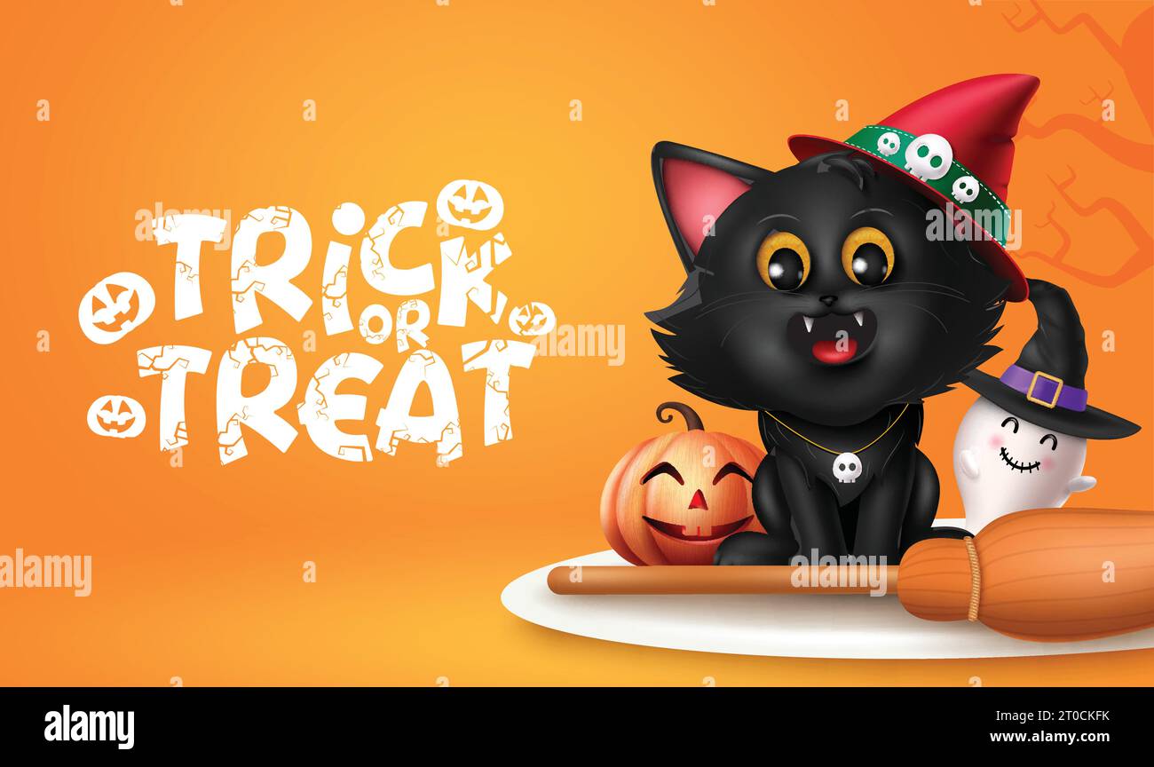 Trick or treat text vector design. Happy halloween greeting card with ...