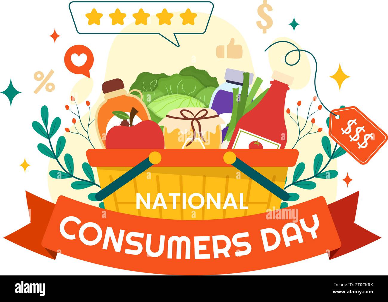 National Consumer Day Vector Illustration with Shopping Cart and Paper ...