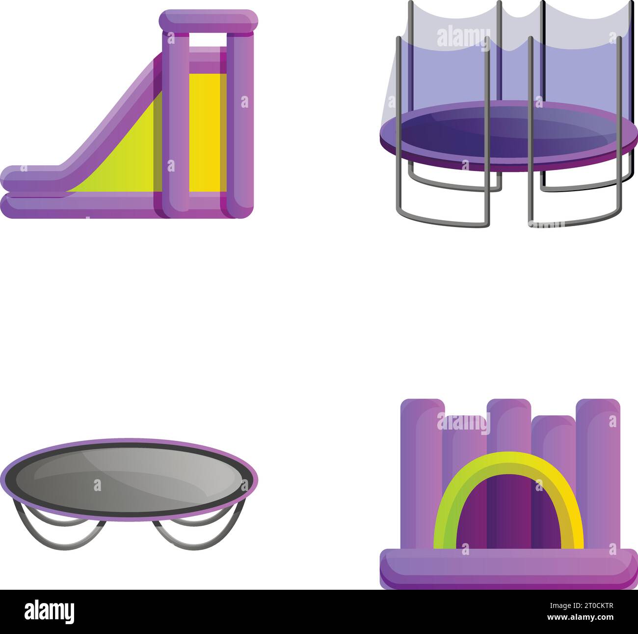 Inflatable playground icons set cartoon vector. Inflatable slide and