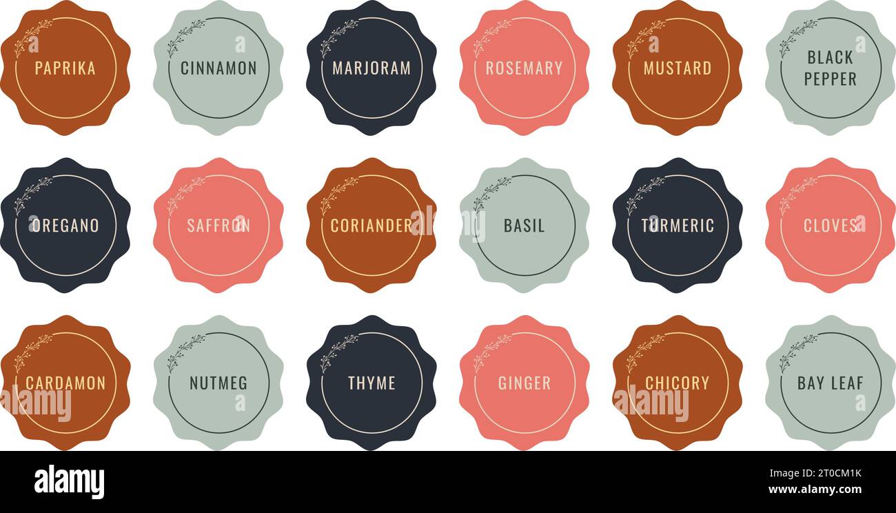 Cardboard stickers or labels for jars of spices and herbs. Can be used