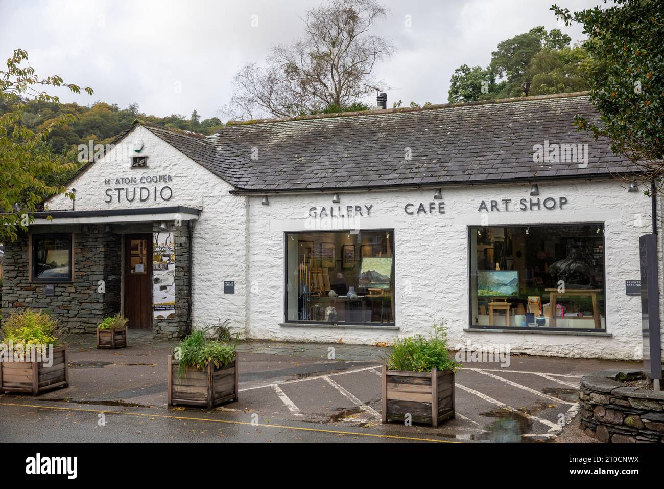 Grasmere village in the Lake District, art gallery cafe and studio business, Cumbria,England,UK Stock Photo